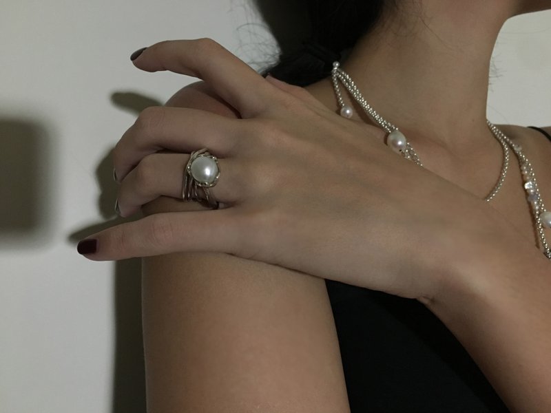 不规则纯银珍珠戒 - 戒指 - 纯银 银色