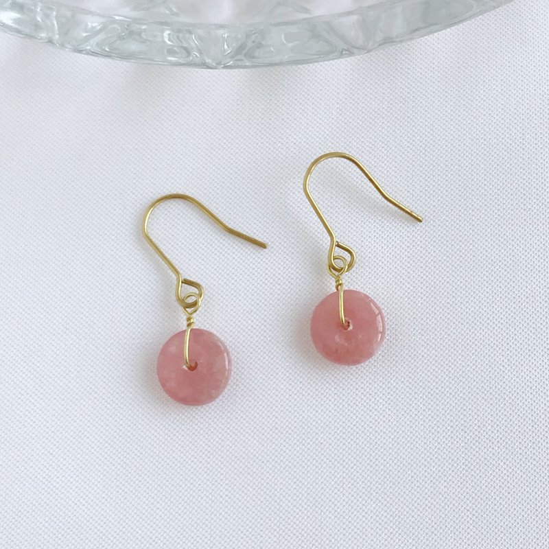 古典。天然红纹石 黄铜耳勾 手作 简约垂坠 招桃花 人缘 爱神之石 - 耳环/耳夹 - 铜/黄铜 红色