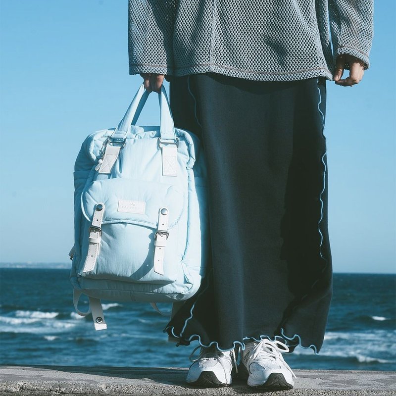 【DOUGHNUT】14寸 防泼水 澎澎后背包 马卡龙 水壶格 甜美-蓝 HZ - 电脑包 - 环保材料 蓝色