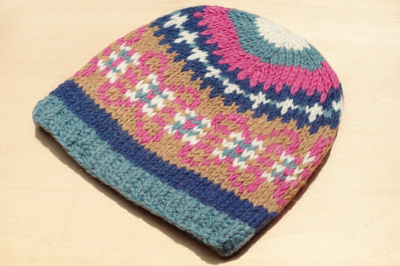 情人节礼物 限量一件手工编织纯羊毛帽/ 编织帽 / 针织毛帽 / 内刷毛手织毛帽 / 毛线帽 - 粉色系东欧民族风 毛线帽 - 帽子 - 羊毛 多色