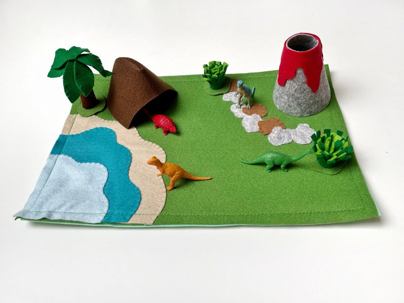Dinosaur play mat, Kids play set, Small world play, Felt playscape, Pretend play - 玩具/玩偶 - 环保材料 