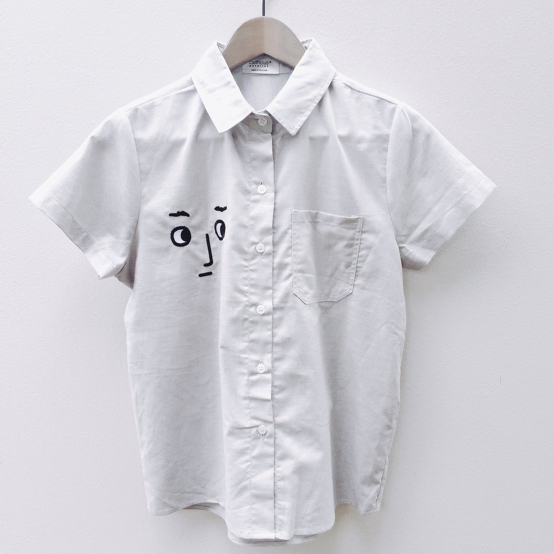 'Look at me' Shirt : light grey - 女装上衣 - 其他材质 灰色