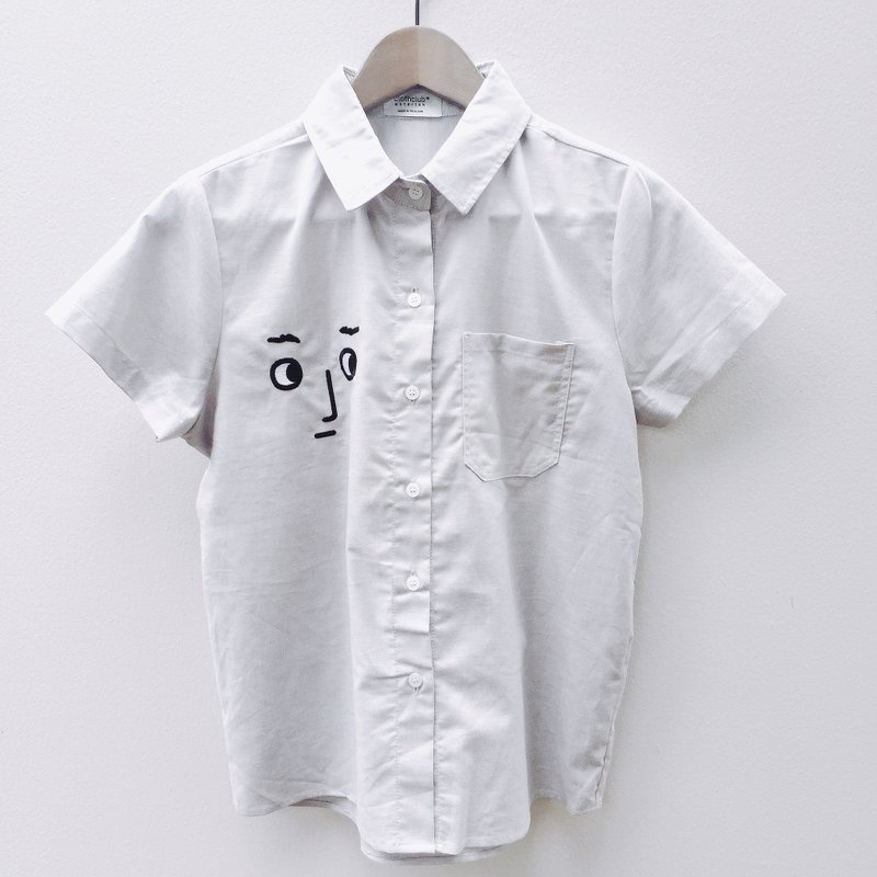 'Look at me' Shirt : light grey - 女装上衣 - 其他材质 灰色