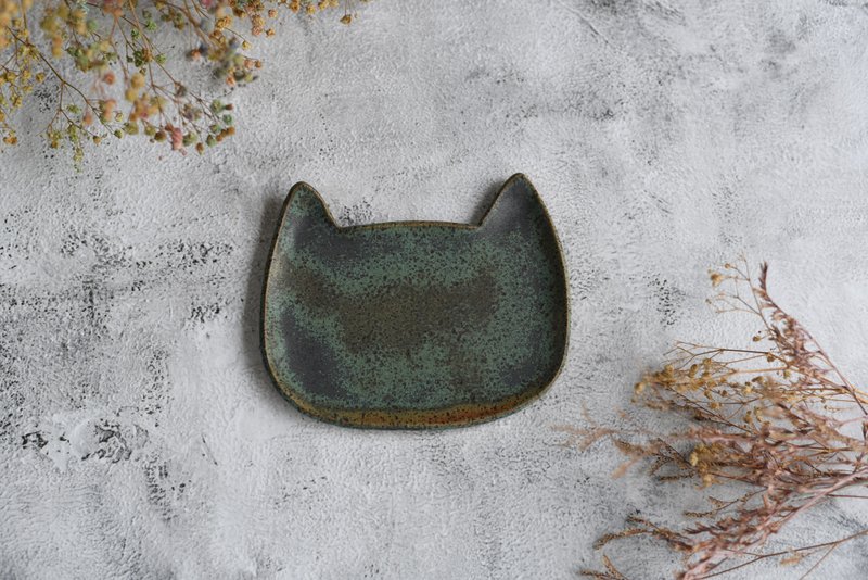 手工复古猫咪蛋糕陶盘 - 盘子/餐盘/盘架 - 陶 绿色