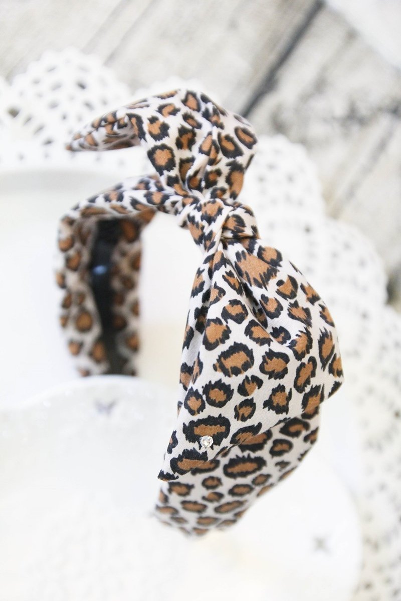 俏皮豹纹兔耳发箍 - 发饰 - 棉．麻 咖啡色