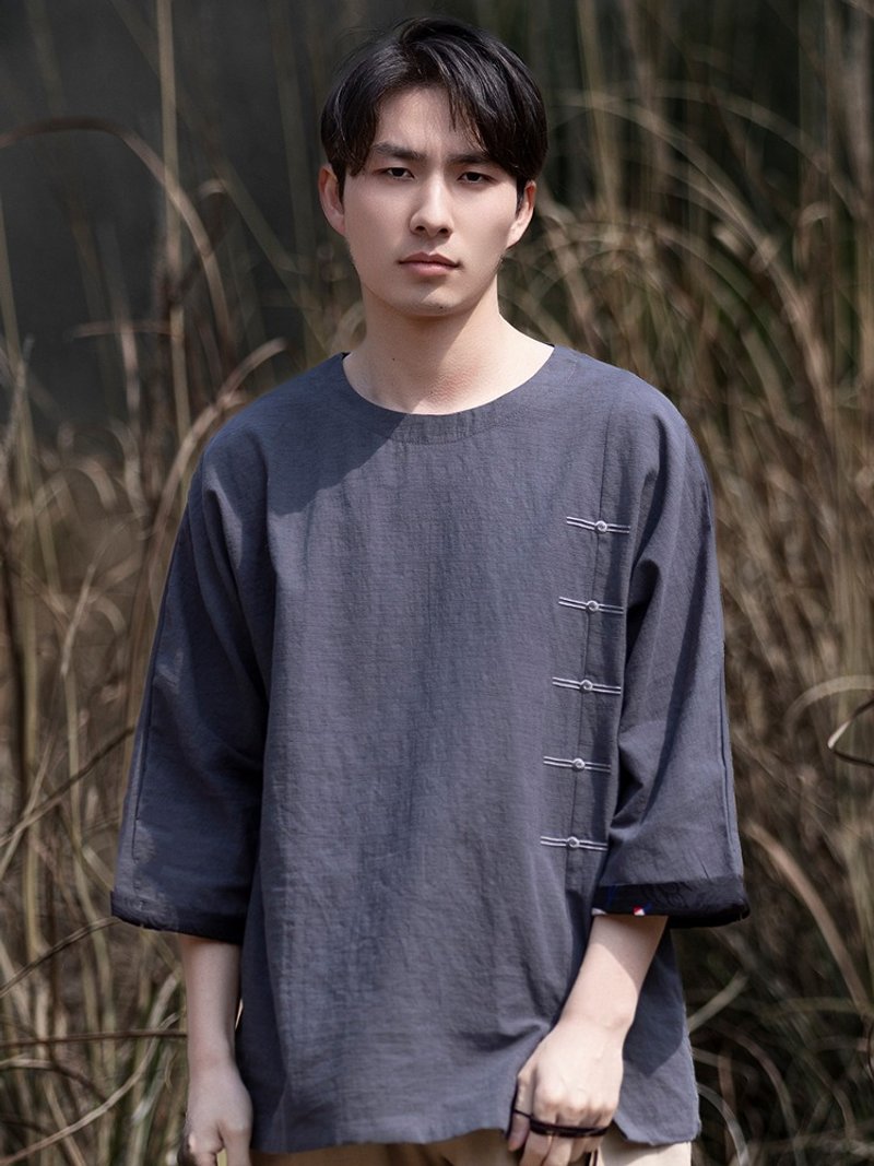 新中式复古 亚麻套头短袖T恤 中国风唐装 - 男装上衣/T 恤 - 其他材质 多色