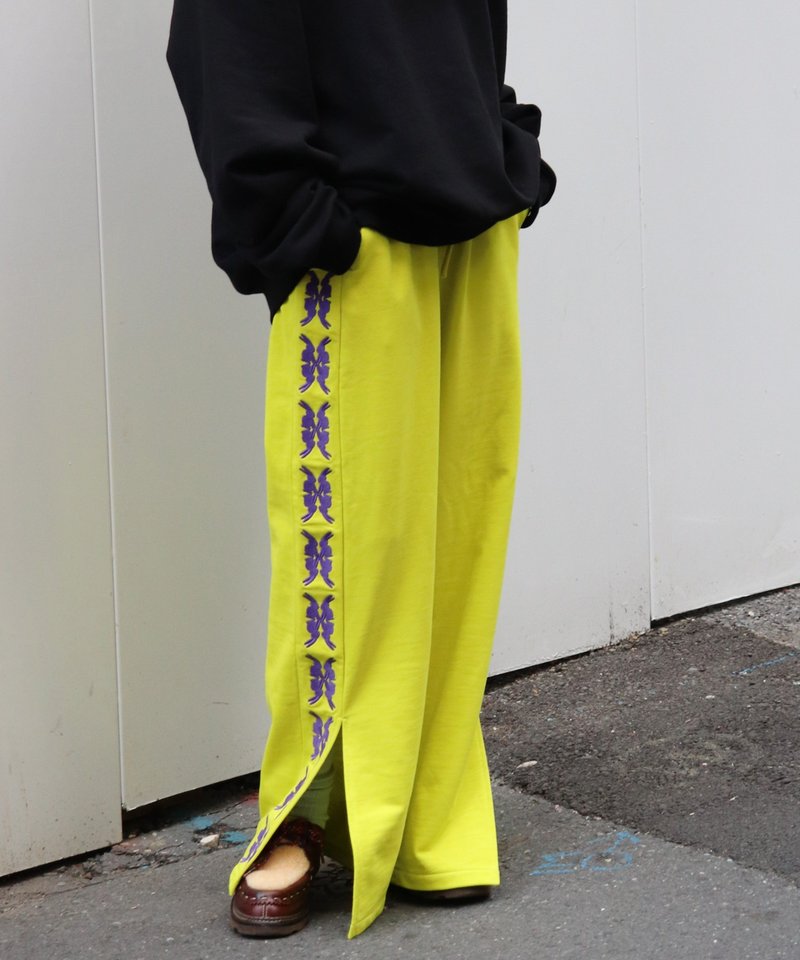 lucky charm motif Jersey line pants -2 - 中性裤装 - 棉．麻 黄色
