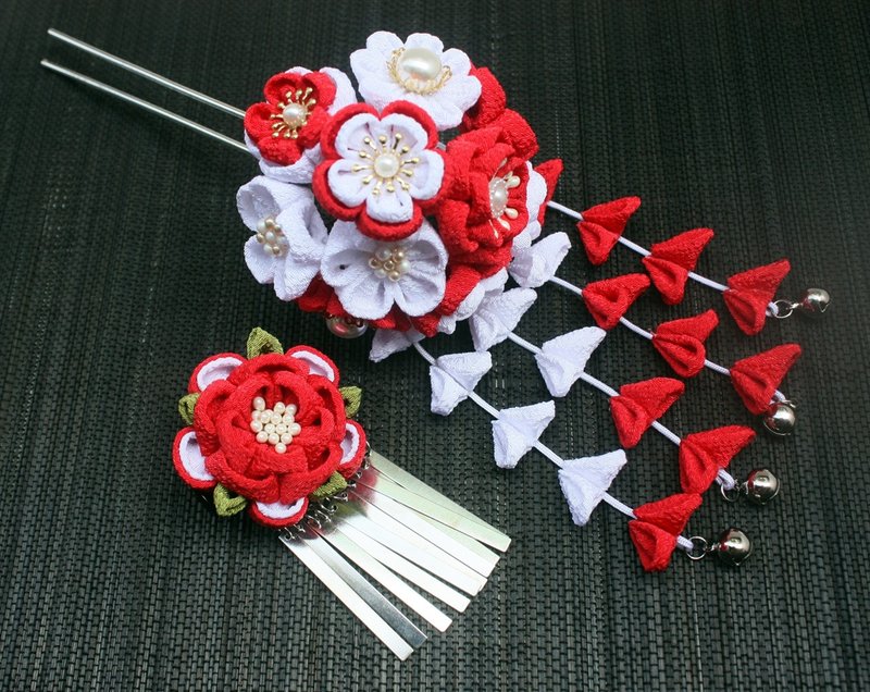 [Charlene Design]つまみ细工、和风花簪套簪(下单后开始制作) - 发饰 - 丝．绢 