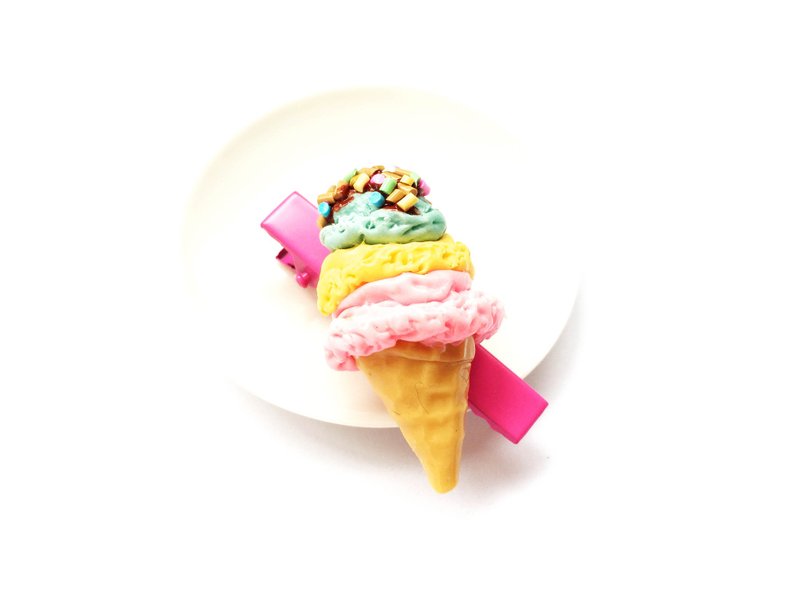 Hair clip, mixed ice cream, dark pink hair clip - 发饰 - 粘土 粉红色