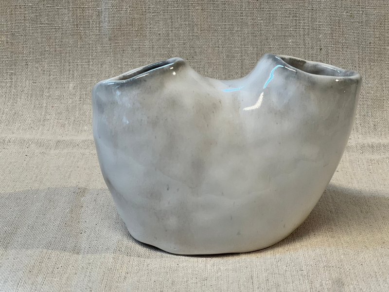 双口白釉花器 - 花瓶/陶器 - 陶 白色