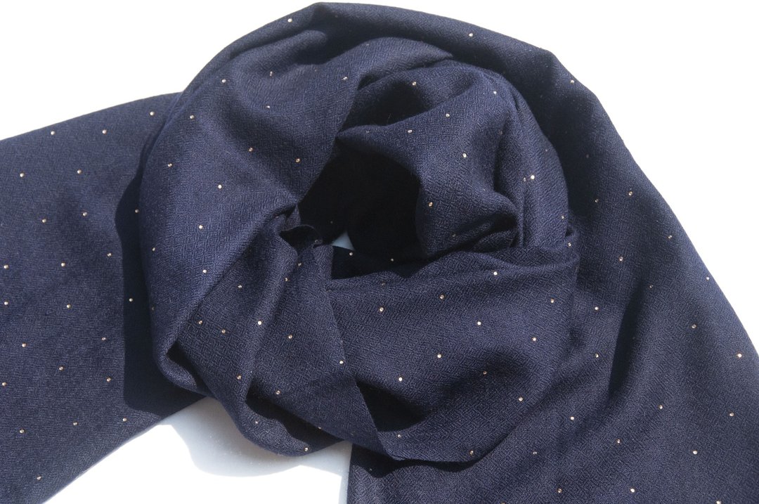 喀什米尔 Cashmere 水钻羊绒围巾 纯羊毛围巾披巾 戒指绒披肩 - 星空 - 围巾/披肩 - 羊毛 蓝色