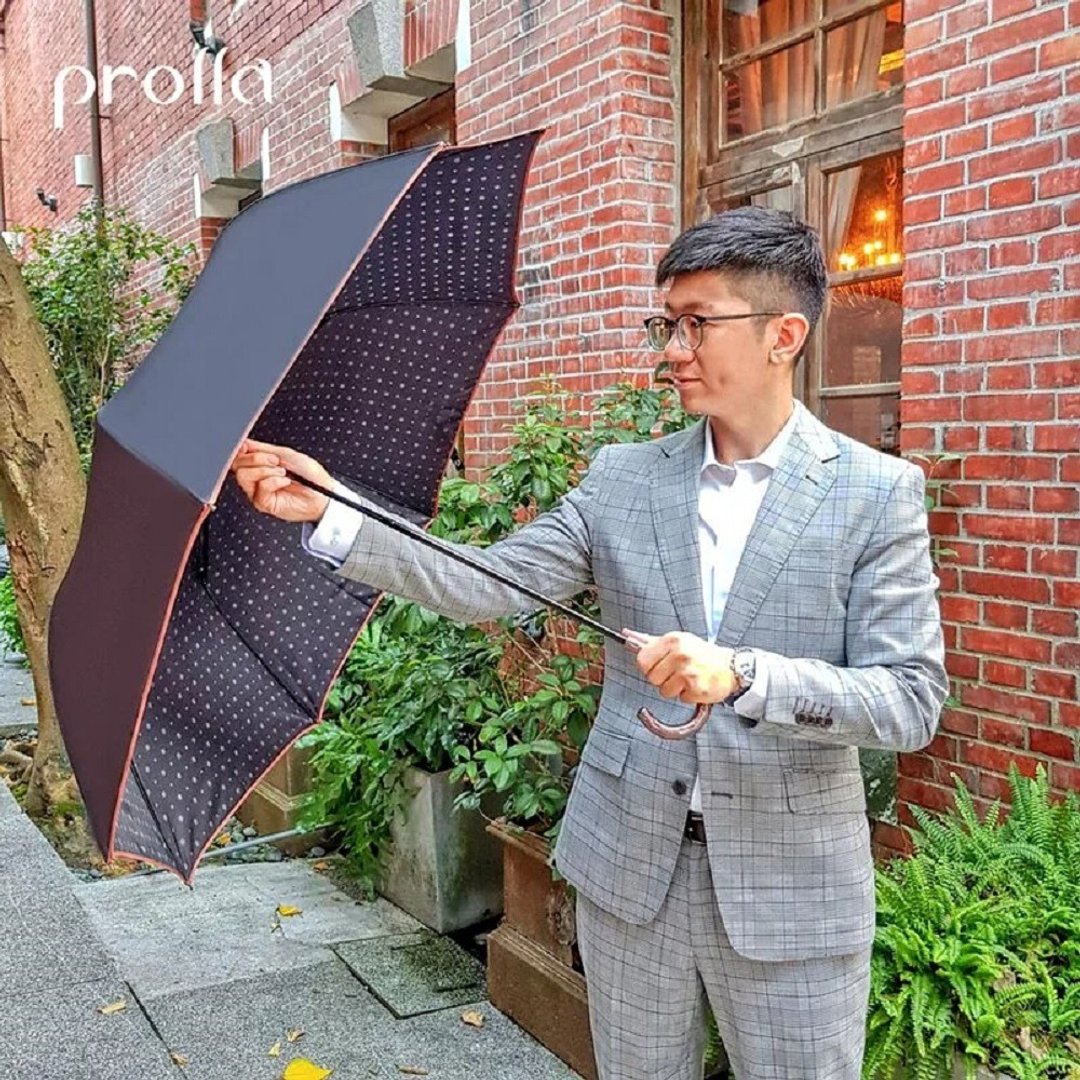 8骨滑顺木质握把 英伦绅士 折叠男大伞|抗UV遮光|超泼水手开折伞 - 雨伞/雨衣 - 防水材质 
