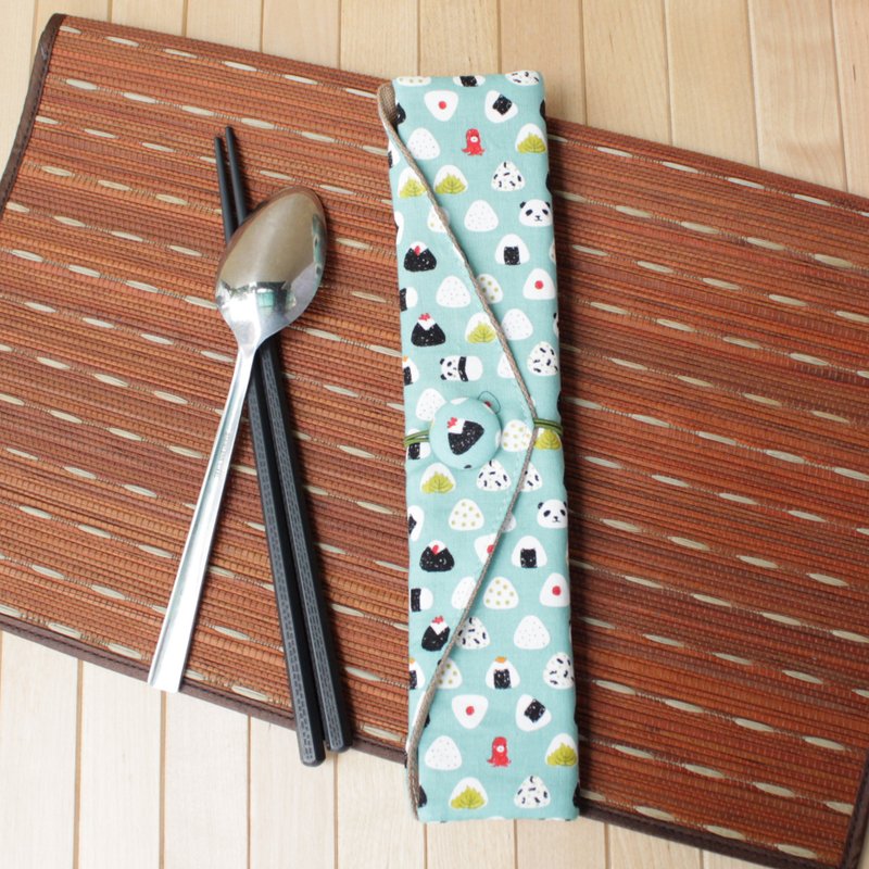 adoubao-筷套 餐具包-水蓝&熊猫饭团 - 筷子/筷架 - 棉．麻 