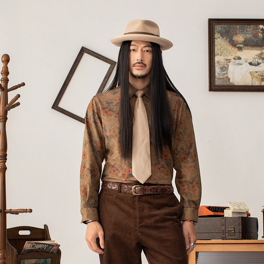 SOARIN英伦复古纯棉印花衬衫(2437C343) - 男装衬衫 - 棉 卡其色