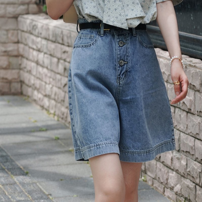 高腰宽松五分牛仔短裤|裤子|夏款|两色|棉|Sora-732 - 女装短裤 - 棉．麻 多色