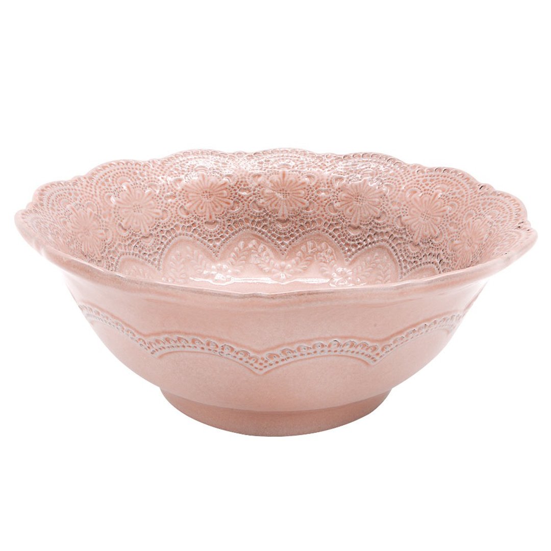意大利VBC casa-手工浮雕蕾丝系列25cm沙拉碗(粉红色/9.8寸) - 碗 - 陶 粉红色