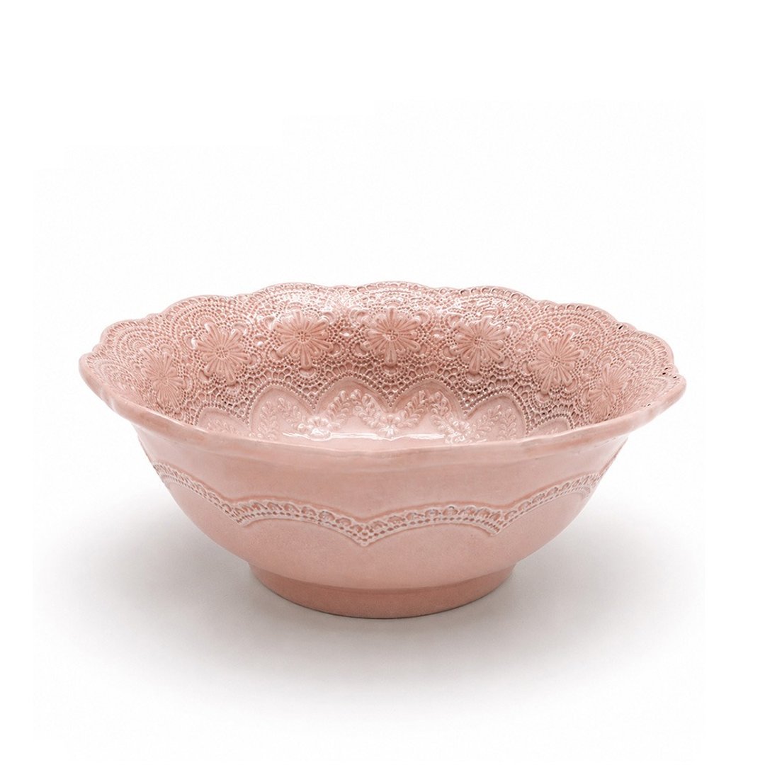 意大利 VBC casa 手工浮雕蕾丝系列 25cm 沙拉碗 粉红色 - 碗 - 陶 粉红色