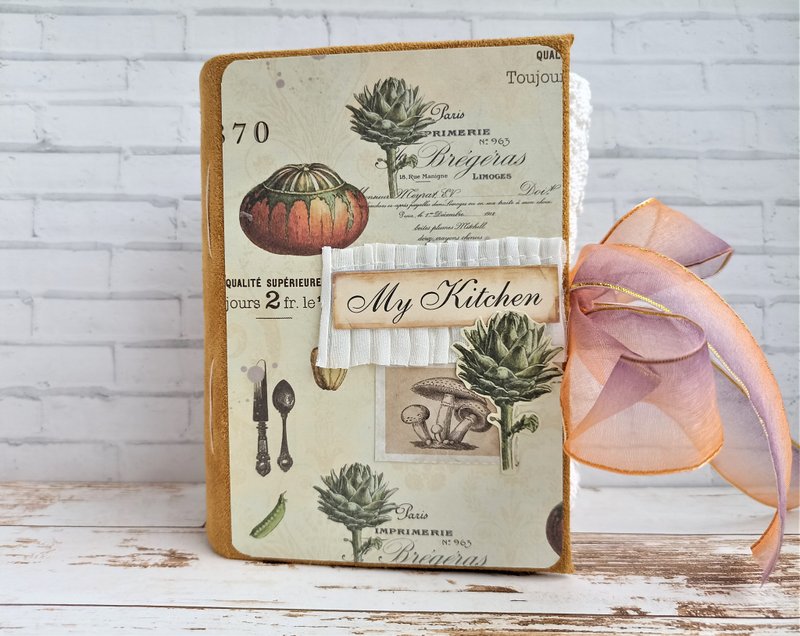 Kitchen junk journal Cook book for recipes Homemade country vintage handmade - 笔记本/手帐 - 纸 黄色