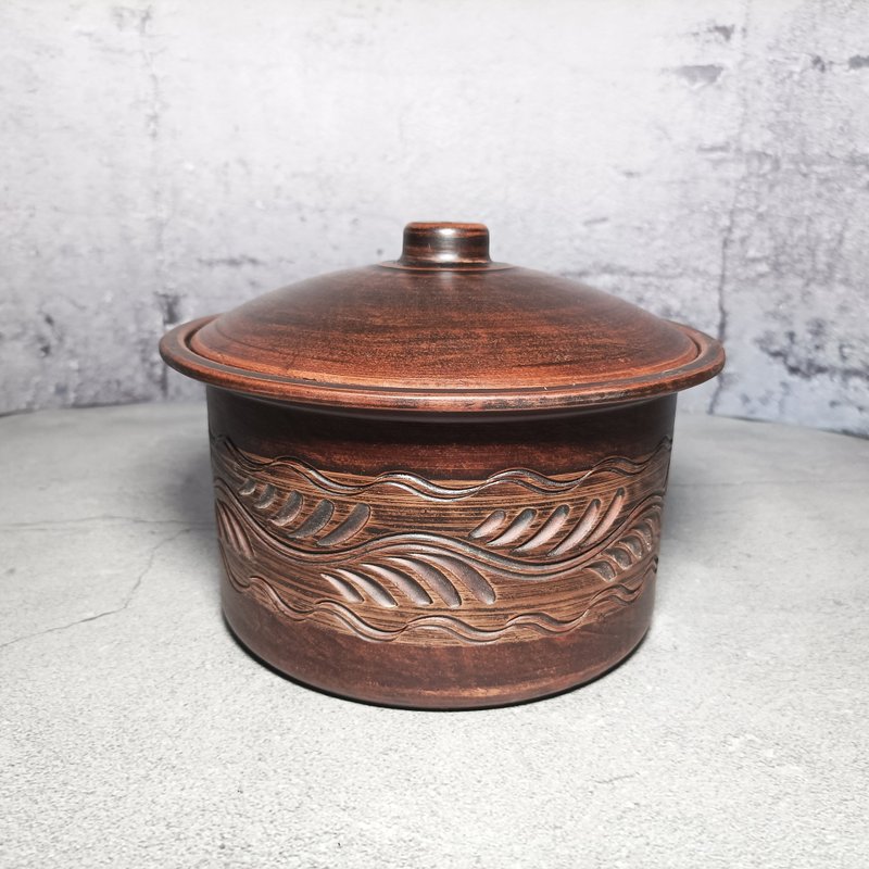陶瓷烹饪锅1700毫升砂锅与盖子手工制作的红粘土 - 锅具/烤盘 - 粘土 
