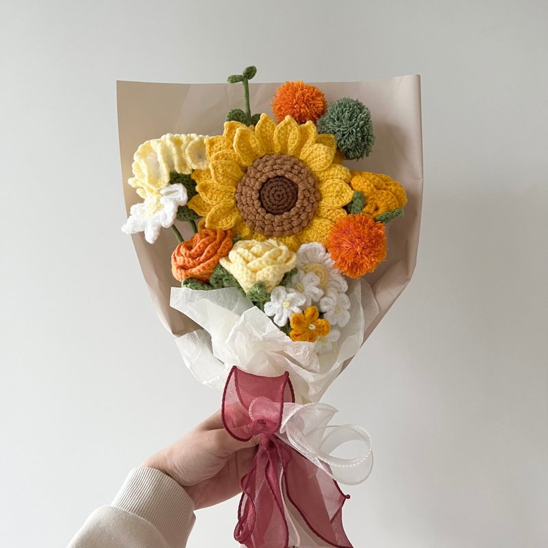 鈎针编织向日葵花束 - 干燥花/捧花 - 棉．麻 黄色