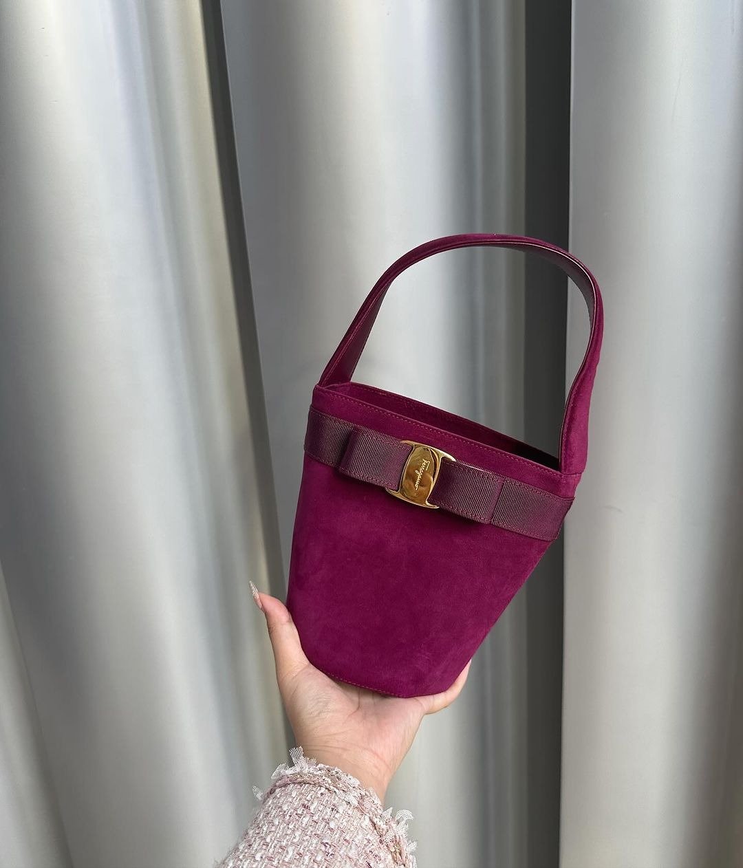 中古包 Ferragamo菲拉格慕 手提礼物桶包 - 手提包/手提袋 - 真皮 紫色