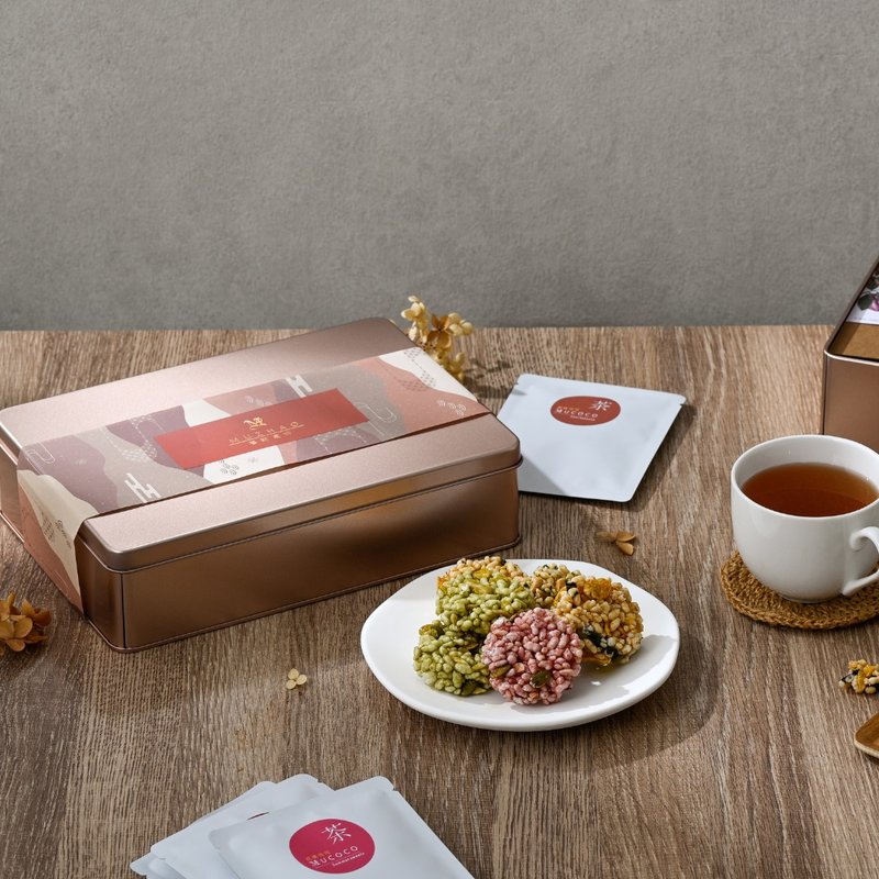 可可茶酱香米饼玫瑰金礼盒 |  入厝礼 长辈礼盒 企业 - 茶 - 新鲜食材 粉红色