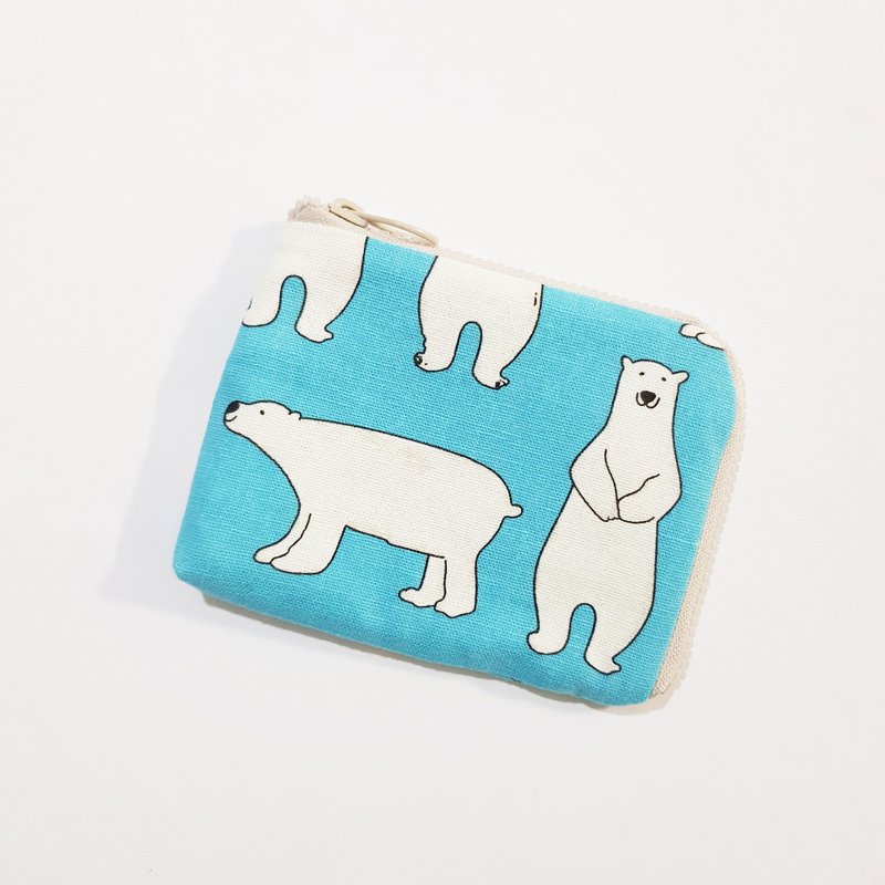 【北极熊-蓝】 L型拉链 零钱包 卡片夹 毕业礼物 - 零钱包 - 棉．麻 蓝色