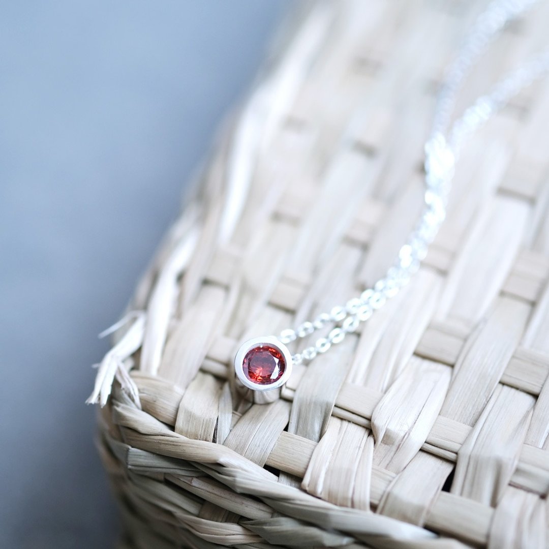 Garnet Maru Necklace Silver 925 - 项链 - 其他金属 红色