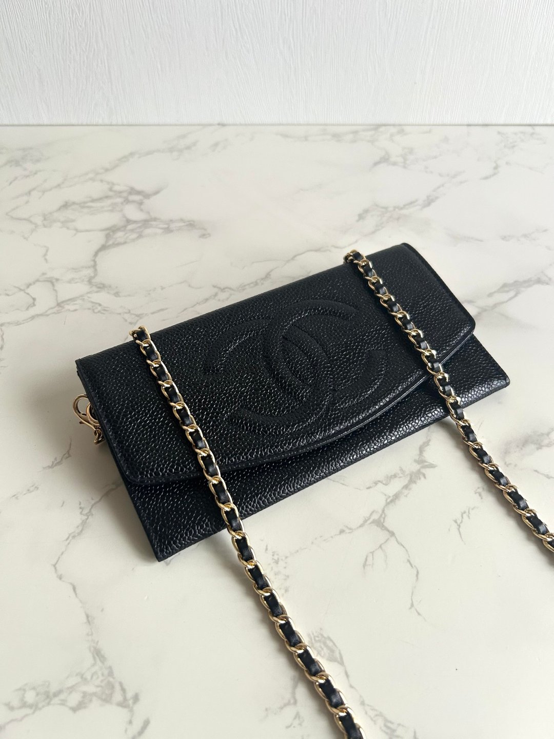 中古包 Chanel黑色鱼子酱WOC单肩包 侧背包 斜背包 长夹 皮革包 - 侧背包/斜挎包 - 真皮 黑色