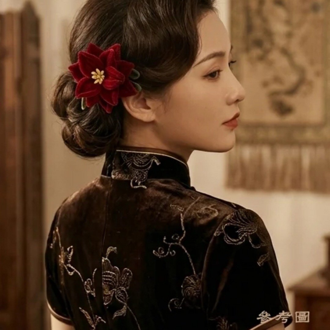 非遗蚕丝绒花 – 细绒条牡丹/ 现货 / 可定制其他颜色 / 默认软簪 - 其他 - 丝．绢 红色