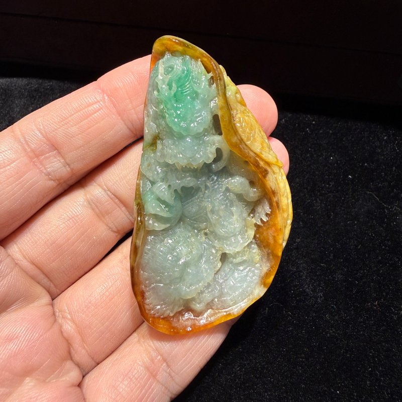 瀚玉珠宝 天然缅甸翡翠 老三彩翡翠龙牌 黄加绿 种好细腻 特色 - 其他 - 玉石 