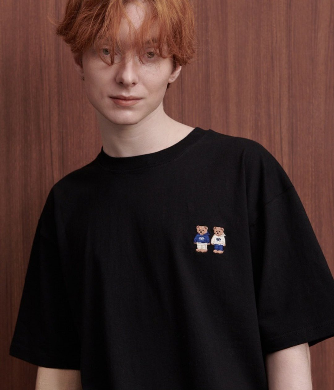 Ambler AS902 Over fit T-shirts Twinlook bear Black 短袖t恤 - 女装 T 恤 - 棉 黑色