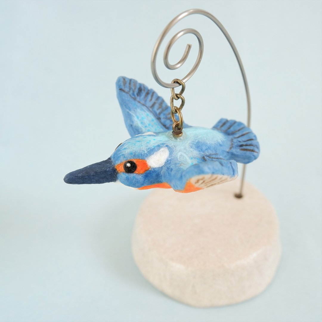 Kingfisher figurine colored with Japanese paper Hanging decoration Male type - 摆饰 - 粘土 蓝色