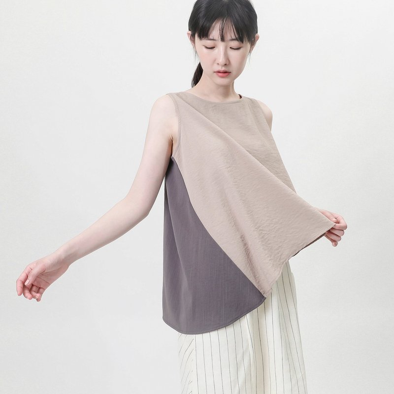 Rove_漂泊不对称背心_9SF007_浅褐/深灰 - 女装背心 - 棉．麻 卡其色
