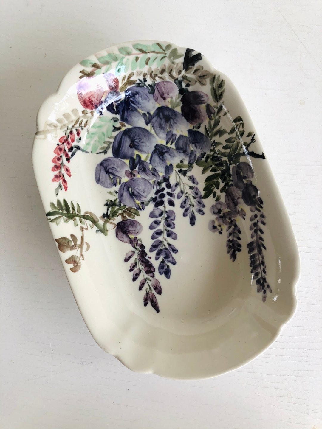 陶瓷 纯手工绘制盘 花卉系列 紫藤花 水墨风作品 仅此一 件 - 盘子/餐盘/盘架 - 瓷 紫色