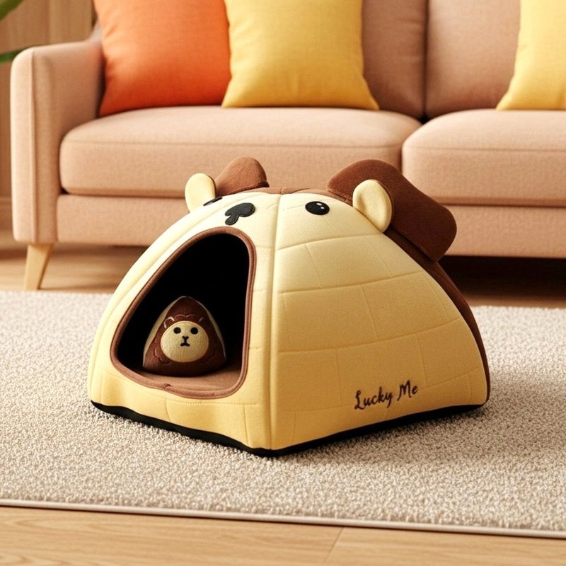 动物冰屋玩具组-  奶油布丁狮子 9种 猫窝 宠物床 - 床垫/笼子 - 其他人造纤维 黄色