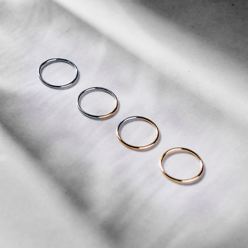 Luna - 月圆圆缺纯银双色细戒-18K黄金+白金色 - 戒指 - 纯银 金色