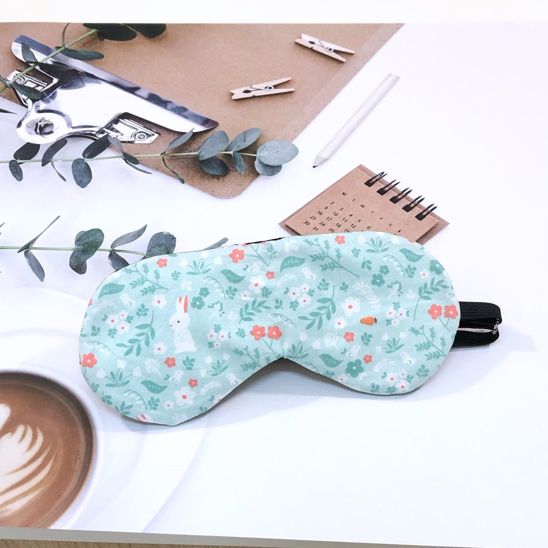 白兔.花朵/好眠舒适眼罩.韩国GOTS认证有机棉双层纱.100%纯棉 - 眼罩 - 棉．麻 绿色