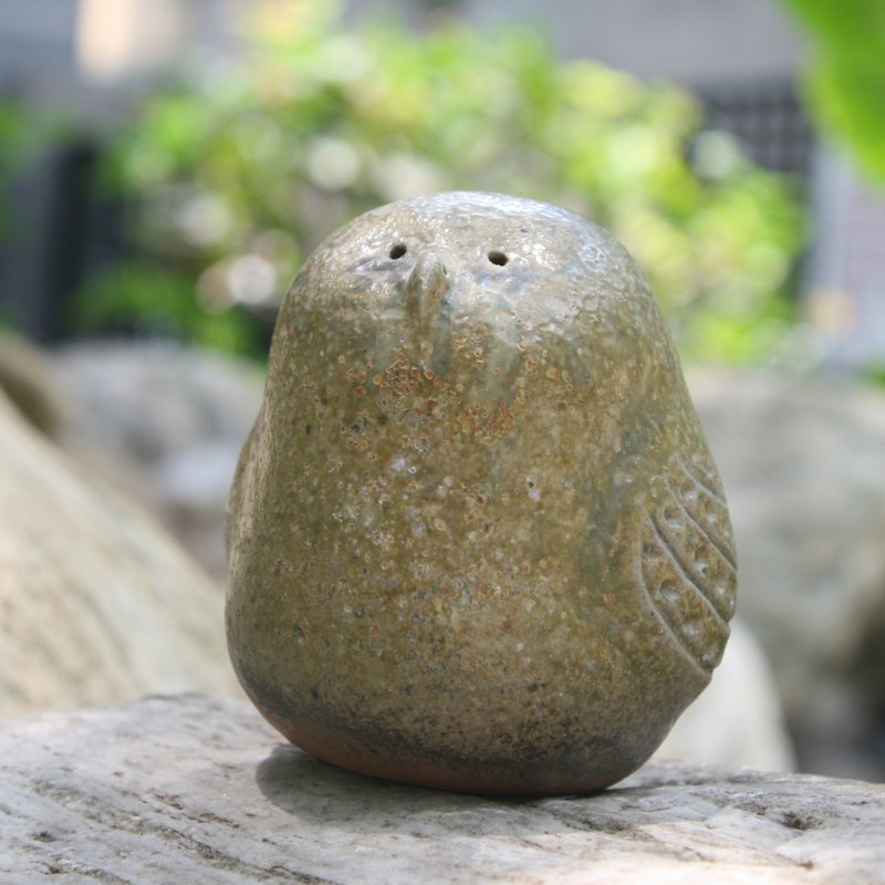 柴烧手捏陶摆饰 福气猫头鹰 009 - 摆饰 - 陶 卡其色