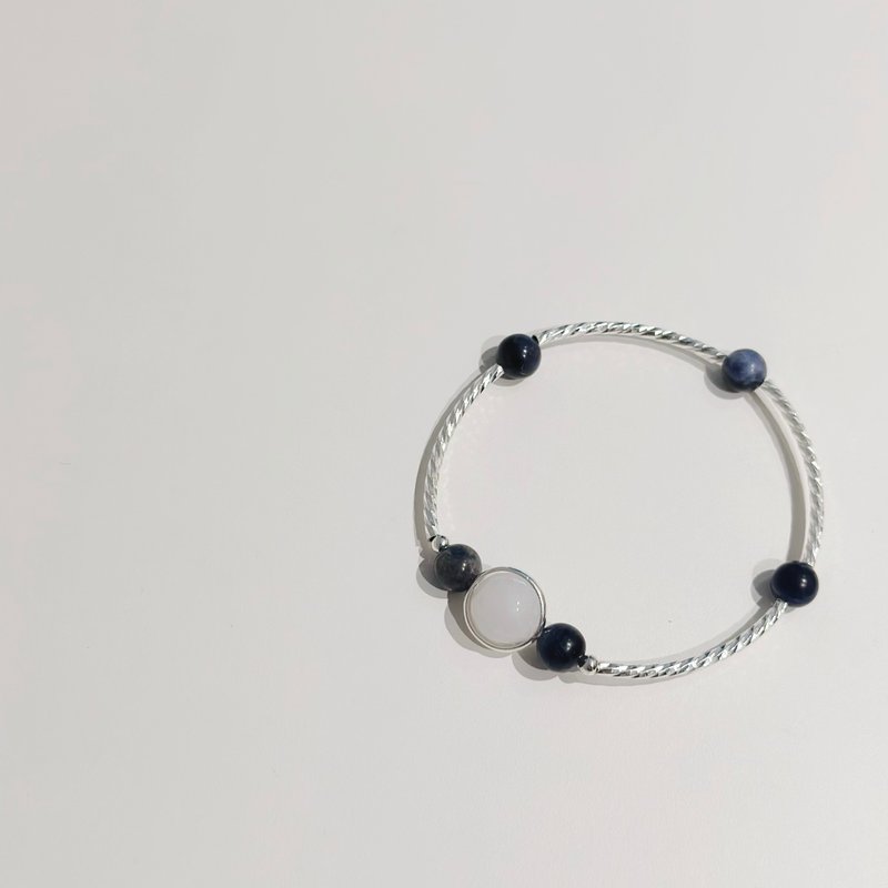 925纯银 蓝纹石 母乳 胎毛 脐带可做 弹力手环 - 婴儿饰品 - 纯银 