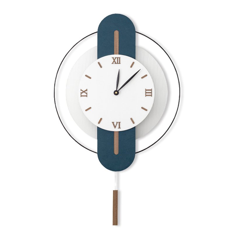 设计时钟 苍蓝摆钟  40cm 简约 原木 撞色 台制机芯 - 时钟/闹钟 - 木头 