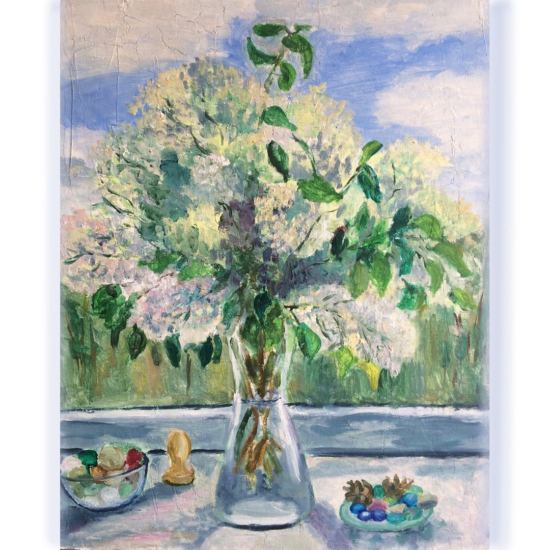 White Flower Painting, Original Oil Painting on Canvas, Spring Flowers 50 x 40 - 海报/装饰画/版画 - 棉 