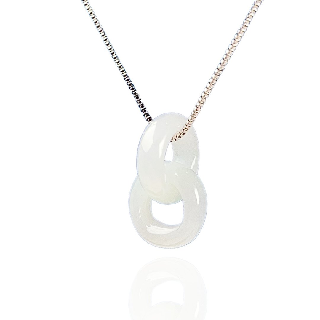 【永恒同心】冰种翡翠同心圆项链 | 天然缅甸玉翡翠A货 | 送礼 - 项链 - 玉石 白色