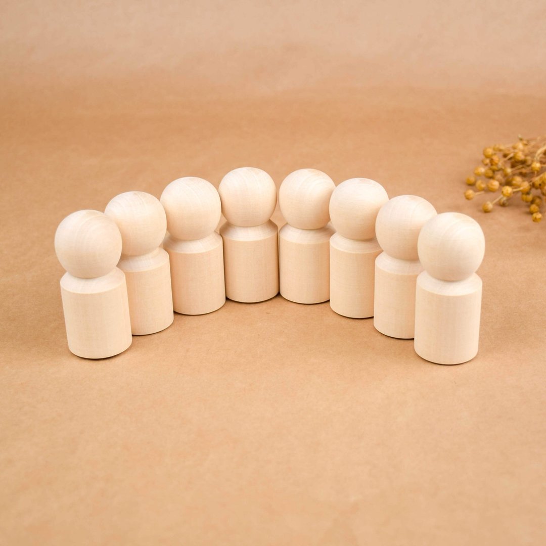 Unfinished Wooden Waldorf Peg Dolls - 玩具/玩偶 - 木头 卡其色