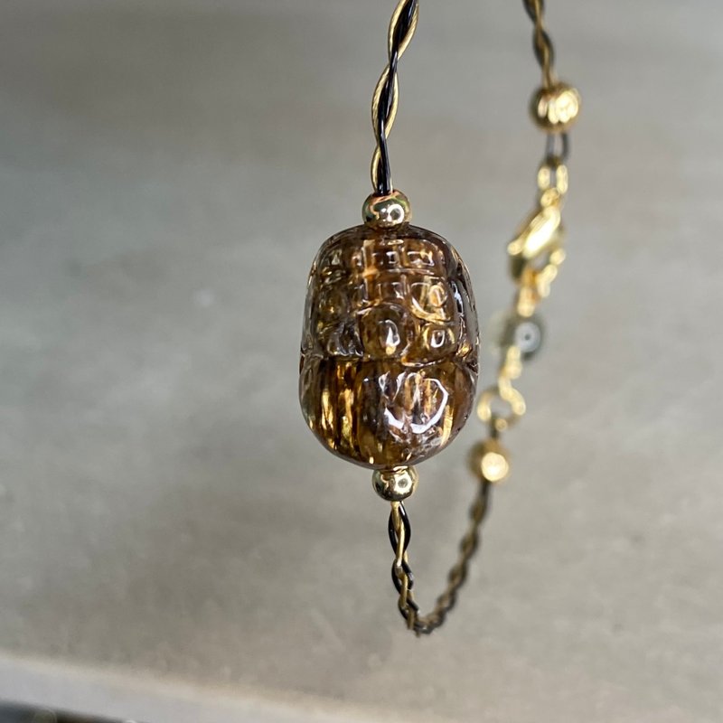 黑超七貔貅日本钢线款手链-金黑色双色钢线 - 手链/手环 - 水晶 黑色