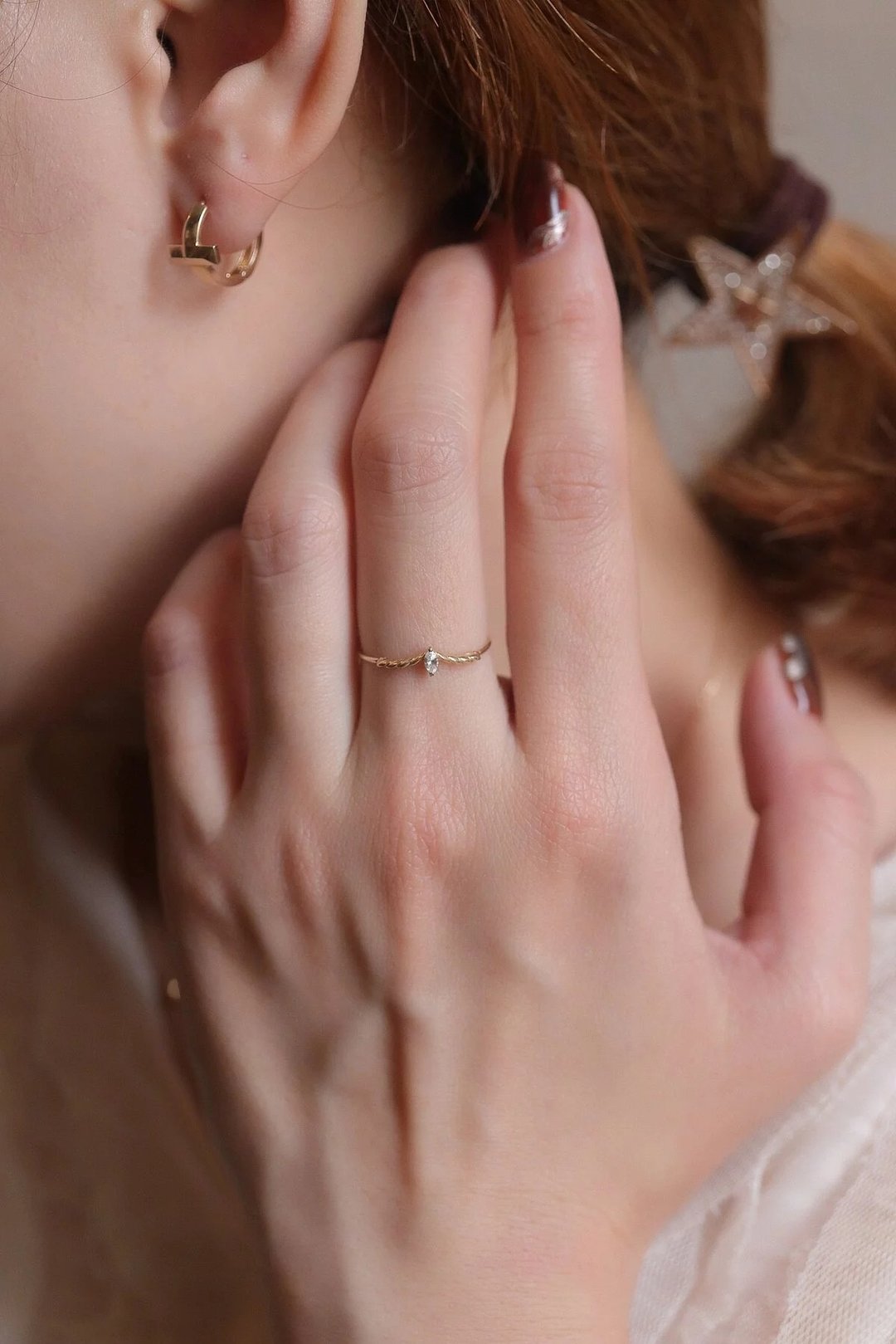 14K V Shape Marquise Diamond RIng V型马眼钻石戒指 - 戒指 - 贵金属 金色