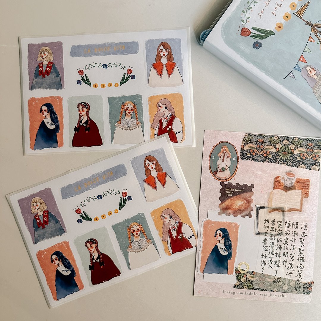 优雅画廊女子贴纸 一组两张 - 贴纸 - 纸 多色