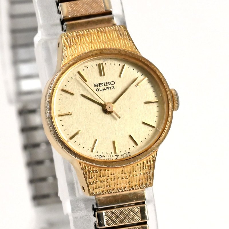 SEIKO 女表 石英表 1421-5710 金色表盘 纹理表壳 古董表 复古手表 - 女表 - 不锈钢 金色