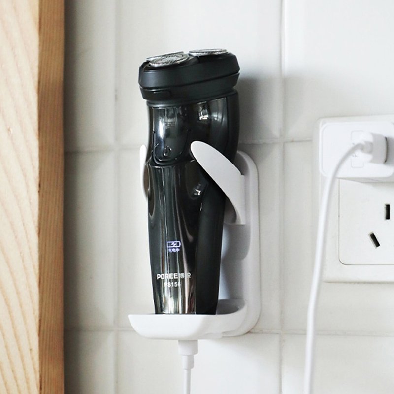 日本霜山 宽度可调式无痕壁挂电动刮胡刀收纳架-3入 - 衣架/挂勾 - 塑料 白色