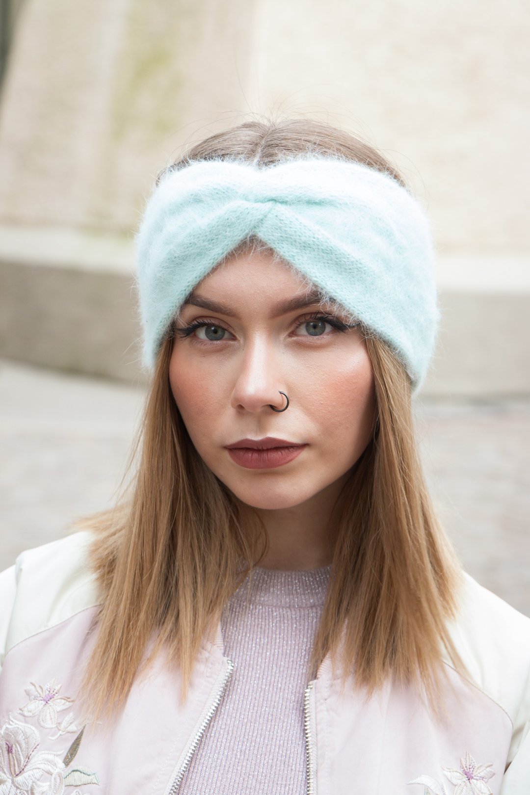 Angora headband Twist fluffy headband - 发带/发箍 - 羊毛 绿色